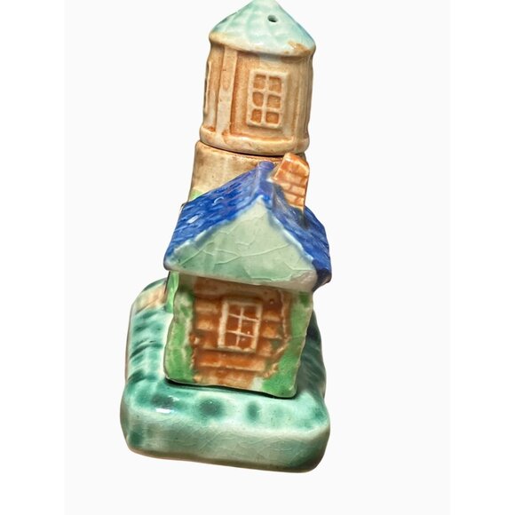Vintage Ceramic Lighthouse with Cottage Salt and Pepper Shakers - Picture 4 of 9
